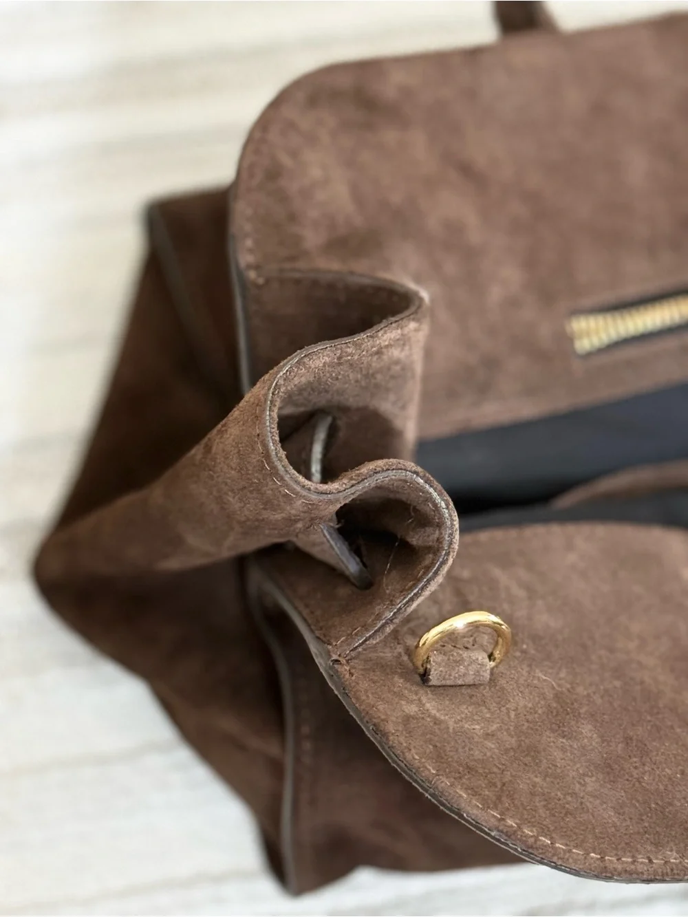 Claudia Firenze Brown Suede Satchel Handbag Crossbody Shoulder Bag Gold Hardwar